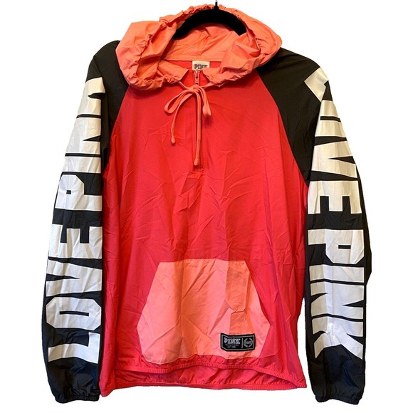 Victoria Secret PINK Windbreaker Jacket Hood Half Zip Pullover Anorak XS - Picture 1 of 8